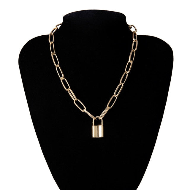 SHIXIN Punk Hip Hop Lock Chunky Necklace Chain