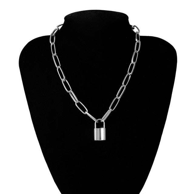 SHIXIN Punk Hip Hop Lock Chunky Necklace Chain