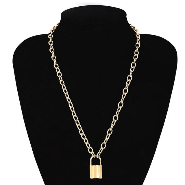 SHIXIN Punk Hip Hop Lock Chunky Necklace Chain