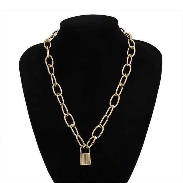 SHIXIN Punk Hip Hop Lock Chunky Necklace Chain