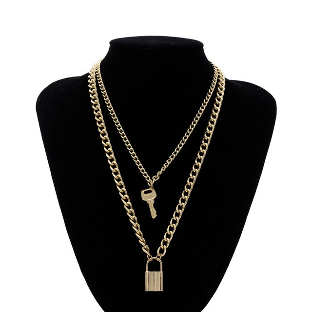 SHIXIN Punk Hip Hop Lock Chunky Necklace Chain