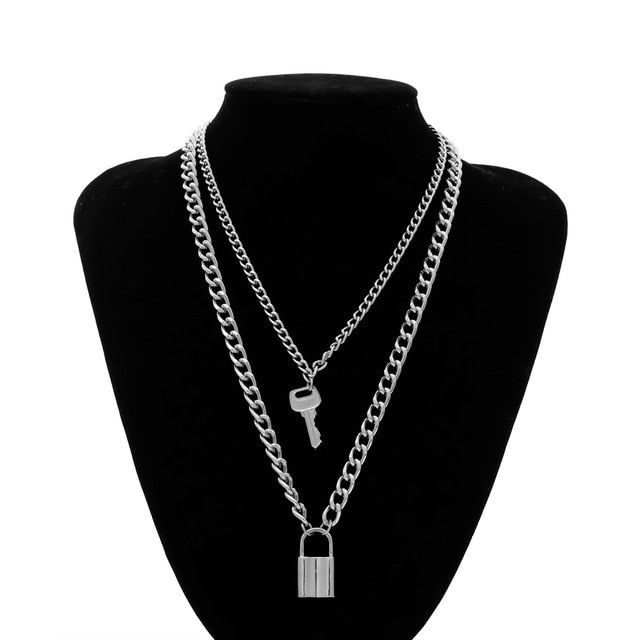 SHIXIN Punk Hip Hop Lock Chunky Necklace Chain