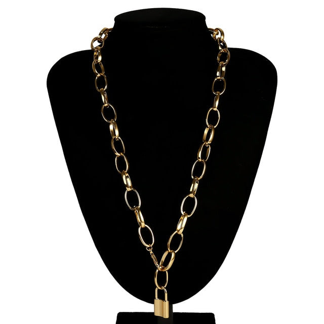 SHIXIN Punk Hip Hop Lock Chunky Necklace Chain