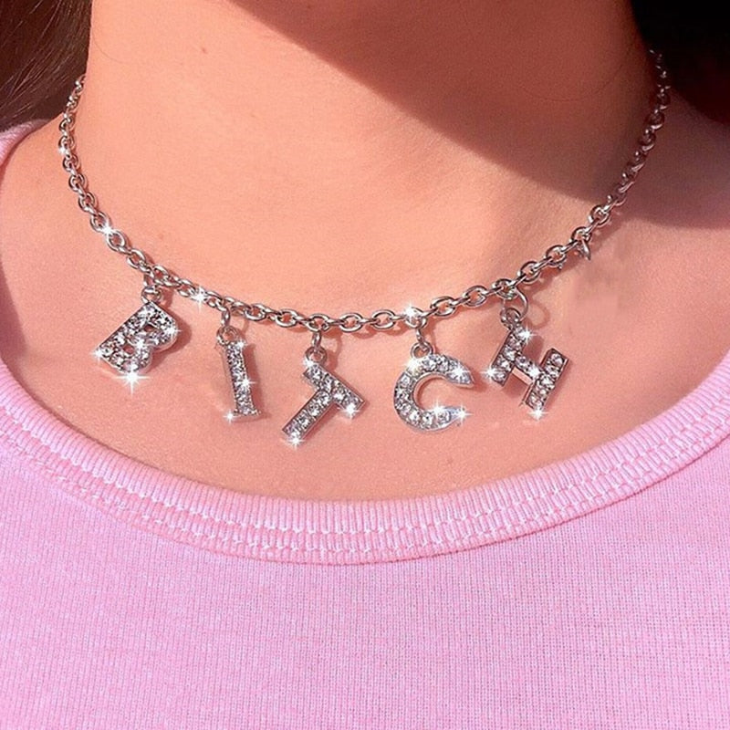 Harajuku Letter Crystal Angel Necklace
