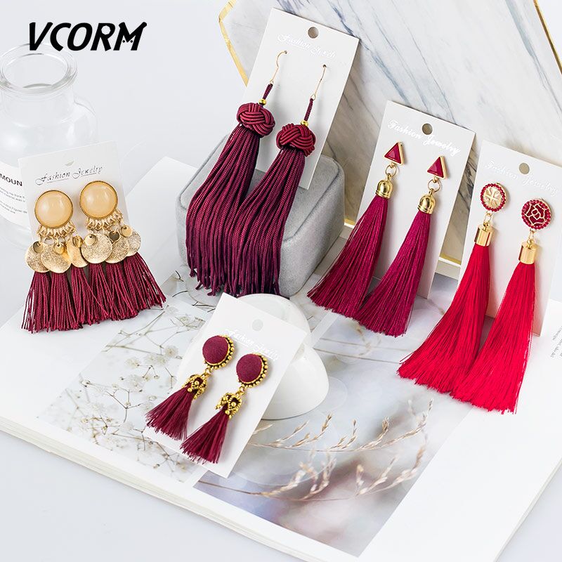 Bohemian Tassel Crystal Long Drop Earrings