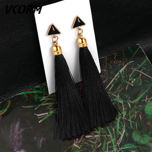 Bohemian Tassel Crystal Long Drop Earrings