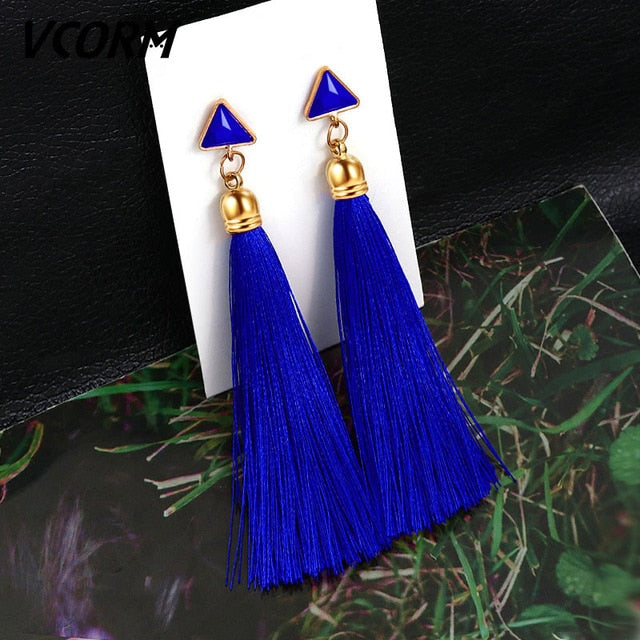 Bohemian Tassel Crystal Long Drop Earrings