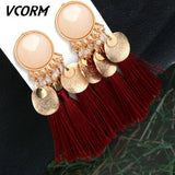 Bohemian Tassel Crystal Long Drop Earrings