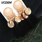 Bohemian Tassel Crystal Long Drop Earrings