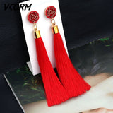 Bohemian Tassel Crystal Long Drop Earrings