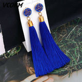 Bohemian Tassel Crystal Long Drop Earrings