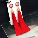 Bohemian Tassel Crystal Long Drop Earrings