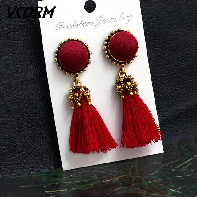 Bohemian Tassel Crystal Long Drop Earrings