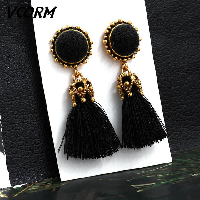 Bohemian Tassel Crystal Long Drop Earrings