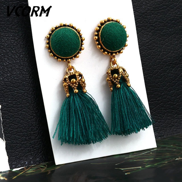 Bohemian Tassel Crystal Long Drop Earrings