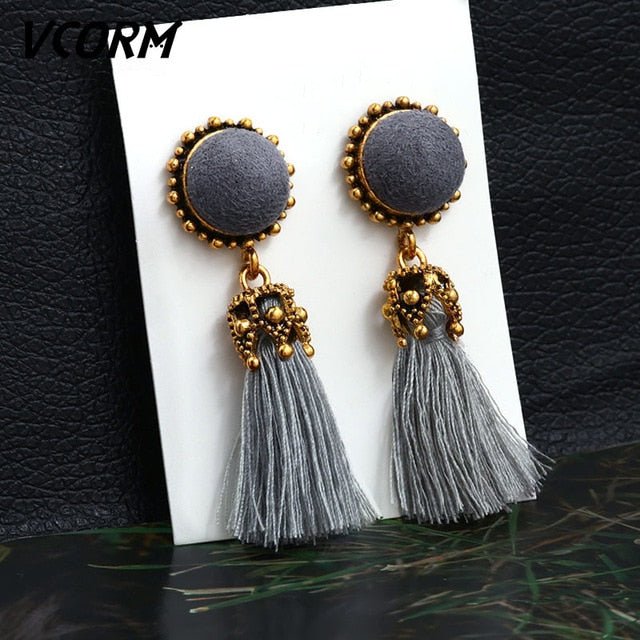 Bohemian Tassel Crystal Long Drop Earrings