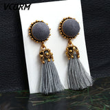 Bohemian Tassel Crystal Long Drop Earrings