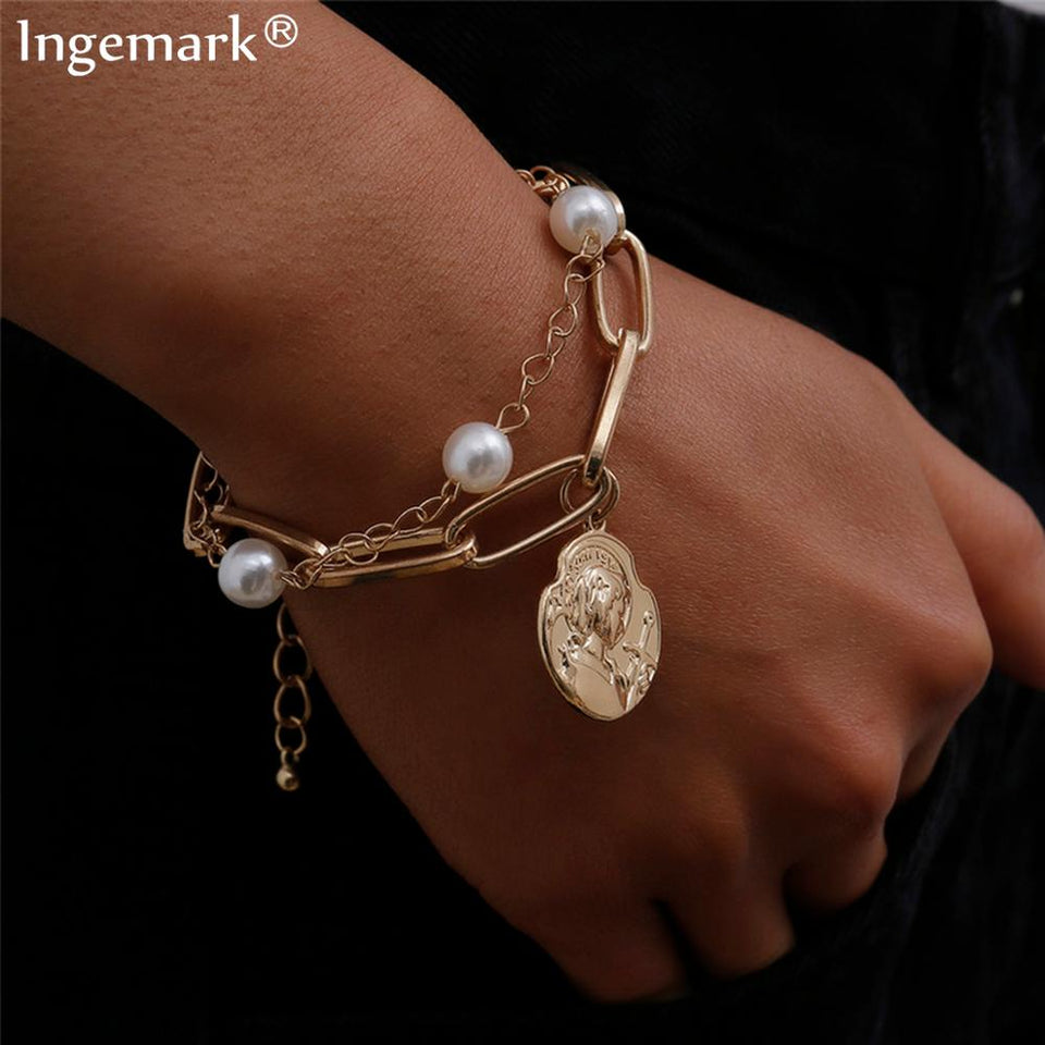 Charm Imitation Pearl Bracelet Bangle