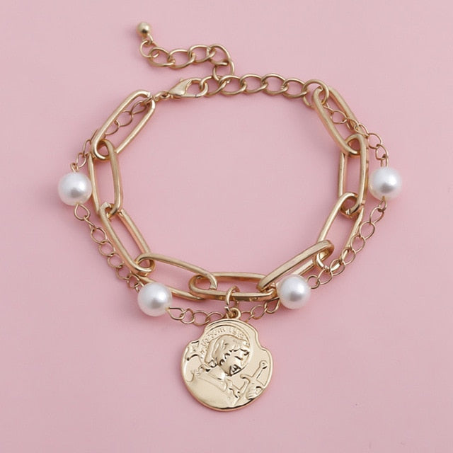 Charm Imitation Pearl Bracelet Bangle