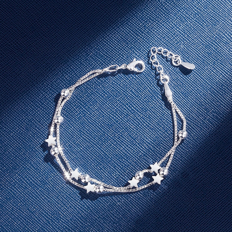 Sterling Silver Double Layers Stars Beads Bracelets