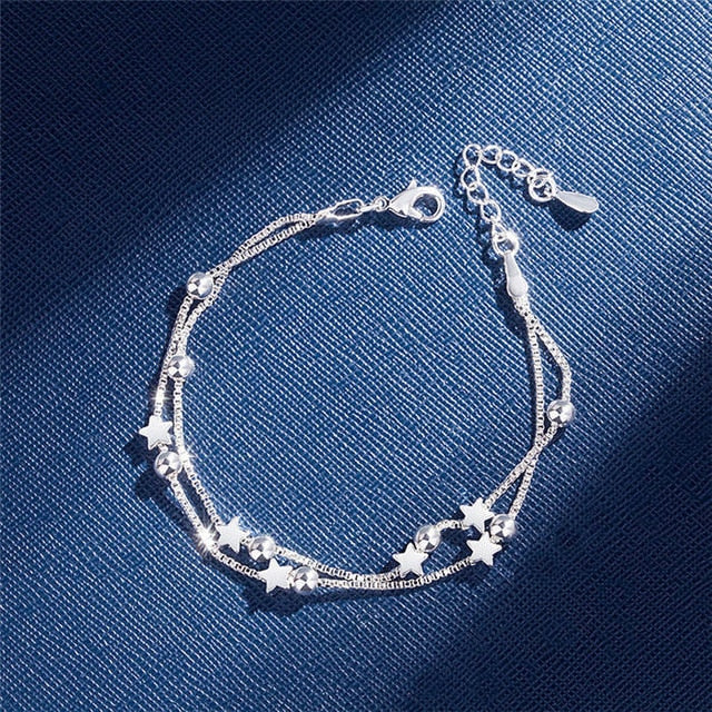 Sterling Silver Double Layers Stars Beads Bracelets