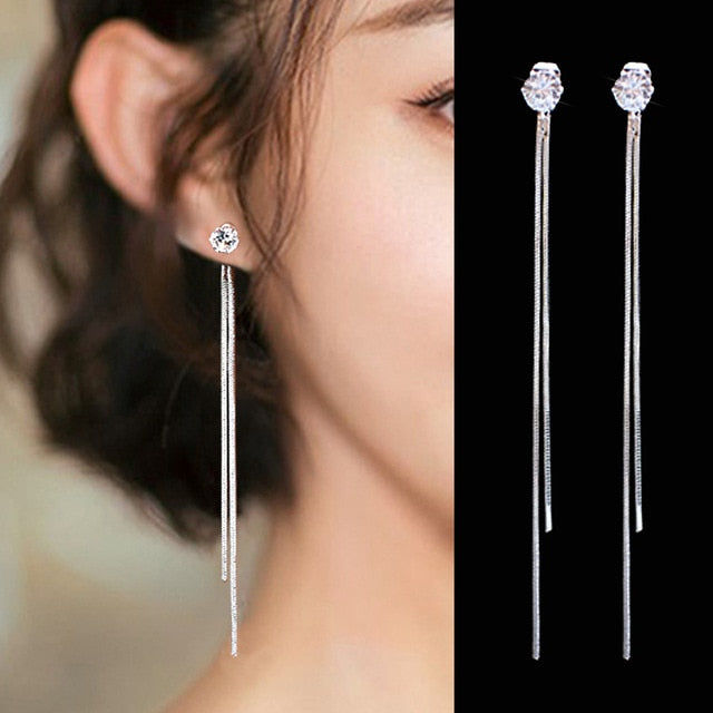 Long Crystal Tassel Gold Color Dangle Earrings