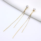 Long Crystal Tassel Gold Color Dangle Earrings