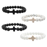 Cross Black Lava Matte Beaded Bracelets