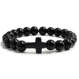 Cross Black Lava Matte Beaded Bracelets