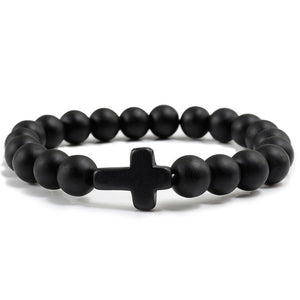 Cross Black Lava Matte Beaded Bracelets