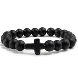 Cross Black Lava Matte Beaded Bracelets