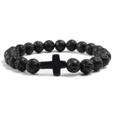 Cross Black Lava Matte Beaded Bracelets
