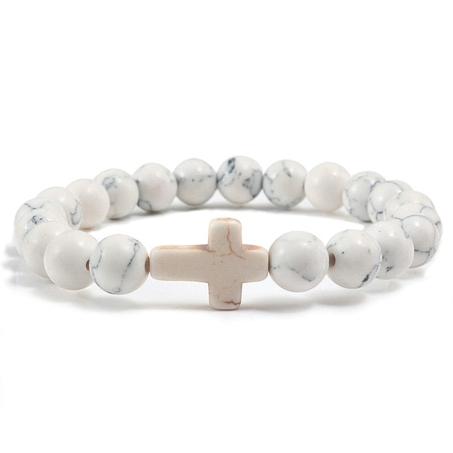 Cross Black Lava Matte Beaded Bracelets