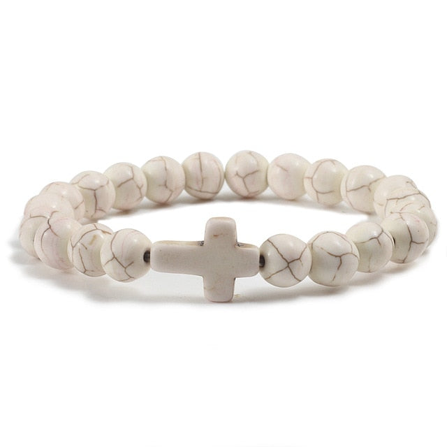 Cross Black Lava Matte Beaded Bracelets