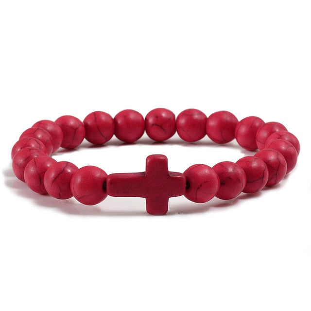 Cross Black Lava Matte Beaded Bracelets