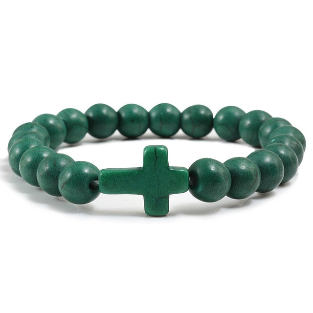 Cross Black Lava Matte Beaded Bracelets