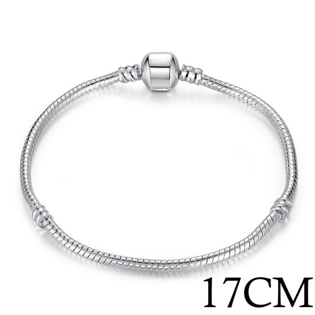 BAMOER 5 Style Silver Color LOVE Snake Chain Bracelet
