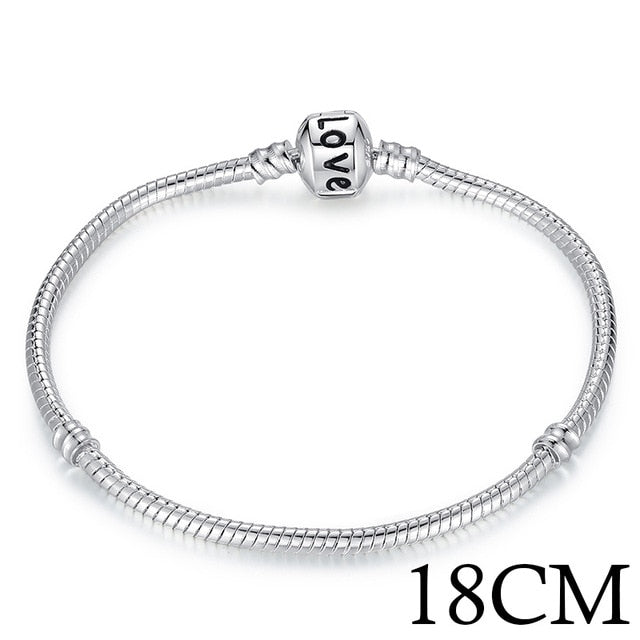 BAMOER 5 Style Silver Color LOVE Snake Chain Bracelet