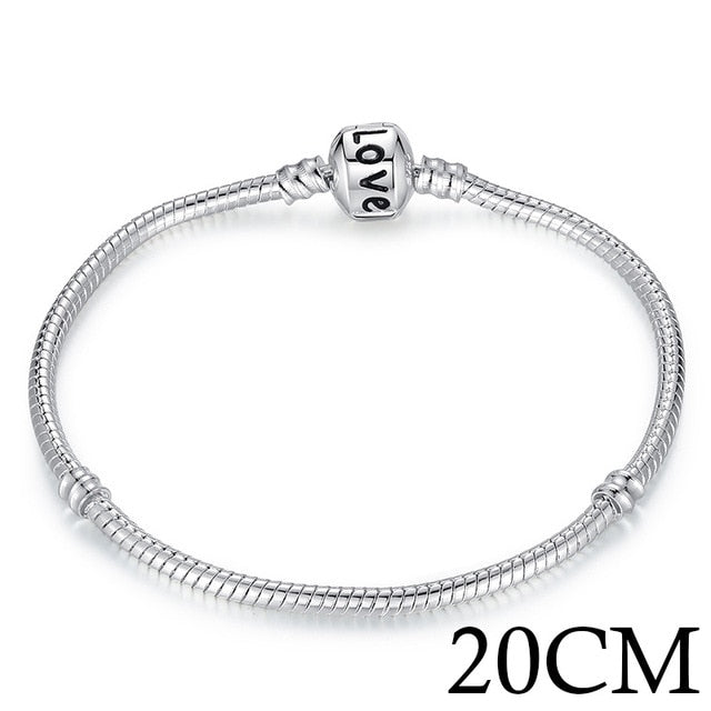 BAMOER 5 Style Silver Color LOVE Snake Chain Bracelet