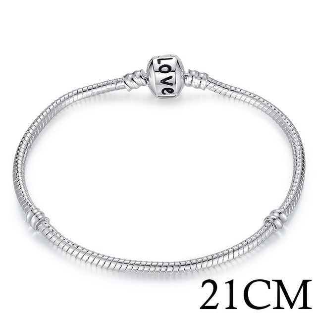 BAMOER 5 Style Silver Color LOVE Snake Chain Bracelet