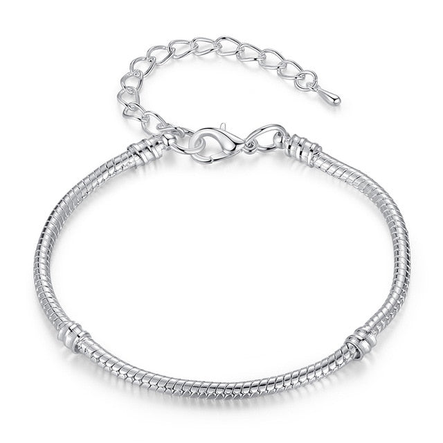 BAMOER 5 Style Silver Color LOVE Snake Chain Bracelet