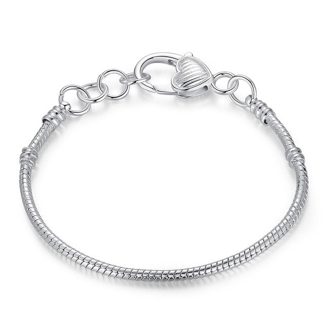 BAMOER 5 Style Silver Color LOVE Snake Chain Bracelet