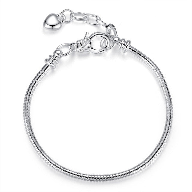 BAMOER 5 Style Silver Color LOVE Snake Chain Bracelet