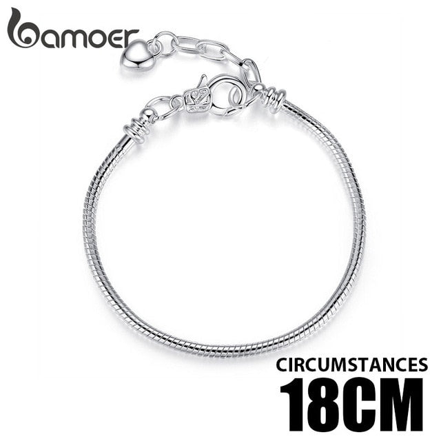 BAMOER 5 Style Silver Color LOVE Snake Chain Bracelet