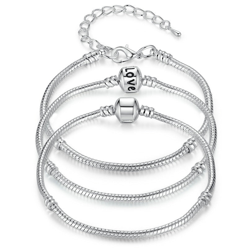 BAMOER 5 Style Silver Color LOVE Snake Chain Bracelet