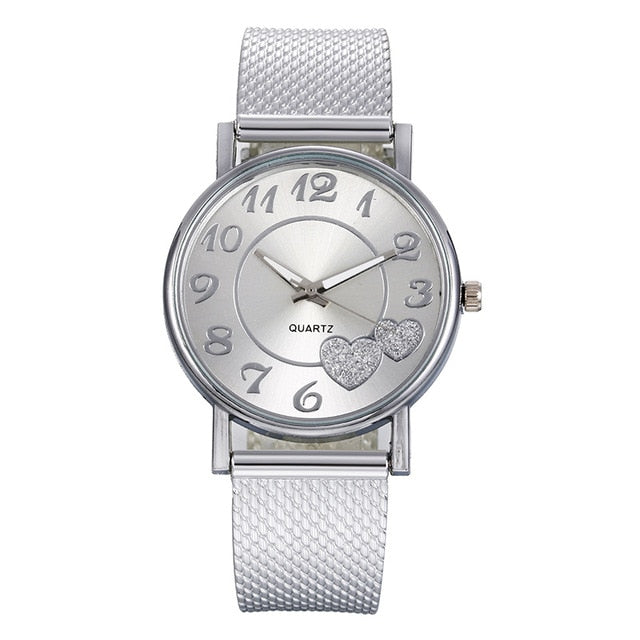 Silver Color Heart Ladies Wrist Watch