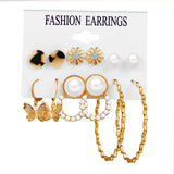 Simple Plain Gold Color Metal Pearl Hoop Earrings