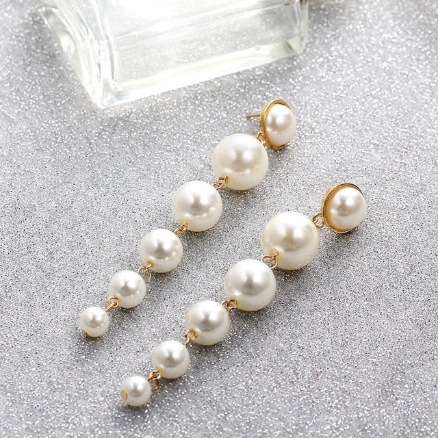 Simple Plain Gold Color Metal Pearl Hoop Earrings