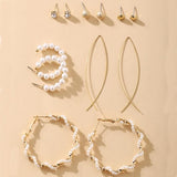 Simple Plain Gold Color Metal Pearl Hoop Earrings